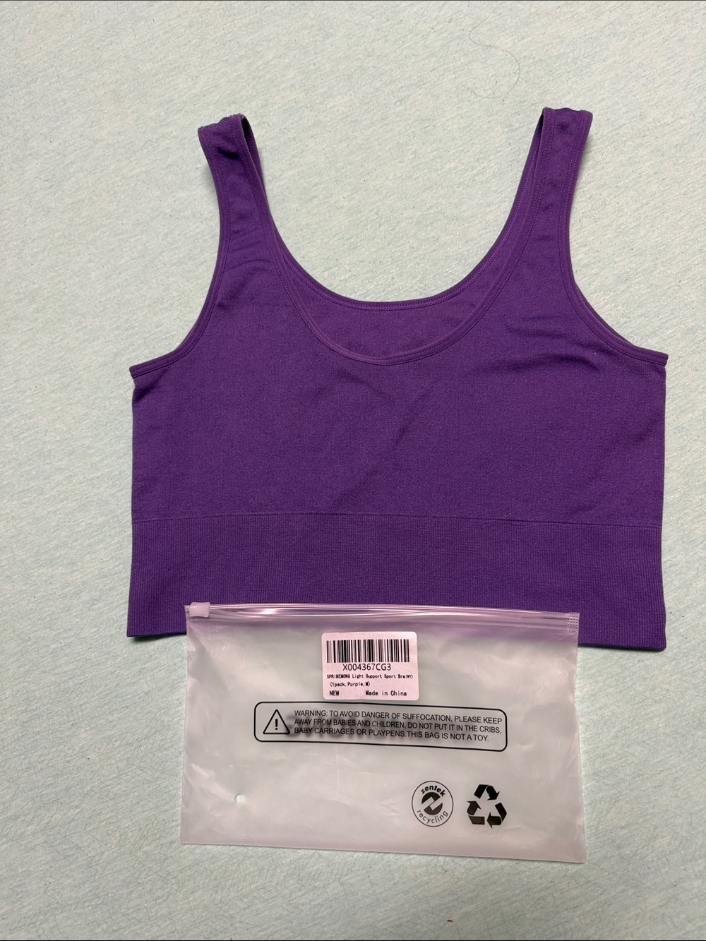 Light Support Sport Bra Wireless size M Longline Seamless Yoga crop top Purple